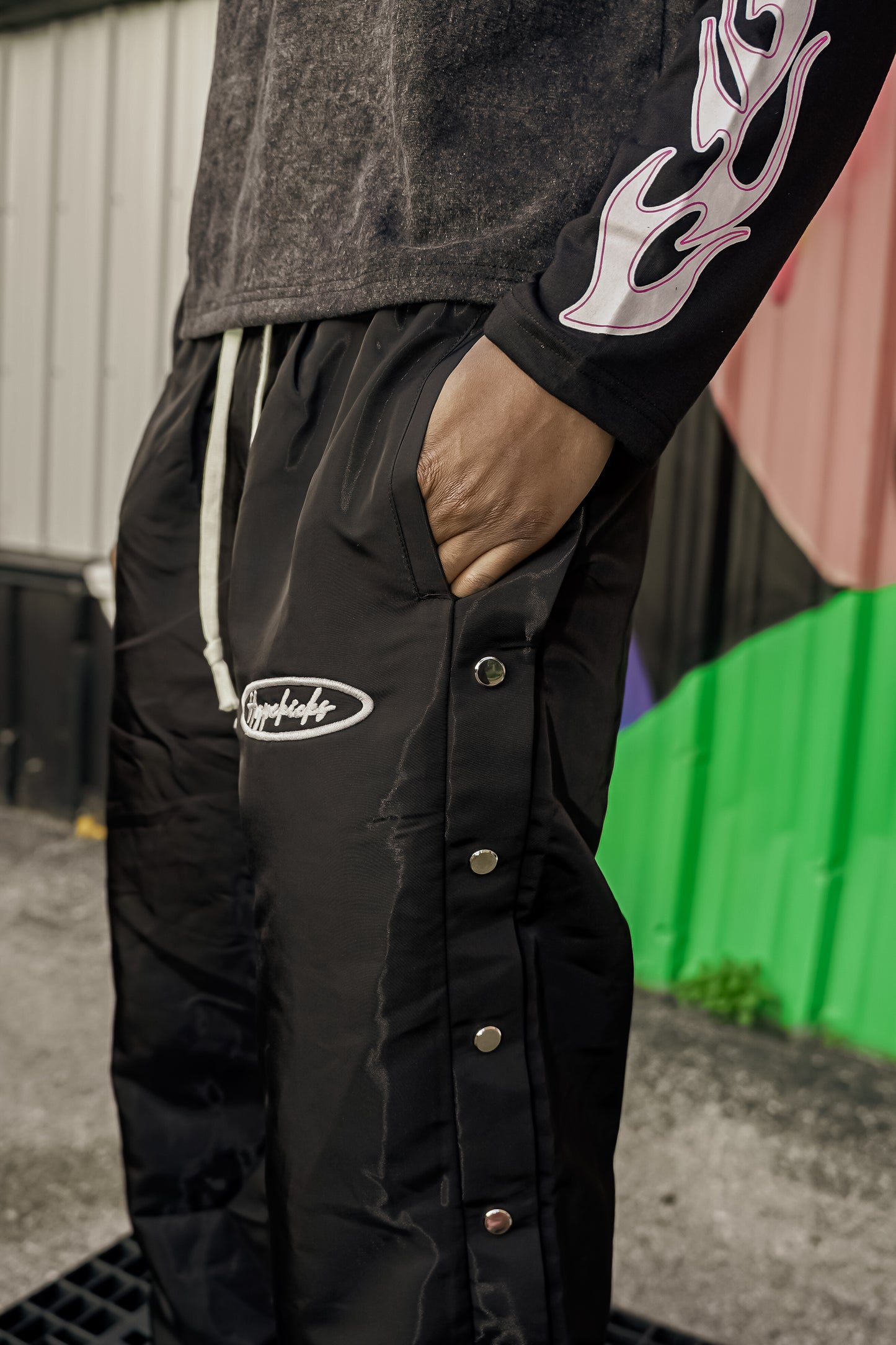 Button Down Nylon Pants